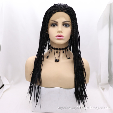Vigorous braid long bug black wholesale cheap heat resistente synthetic wig with lace front